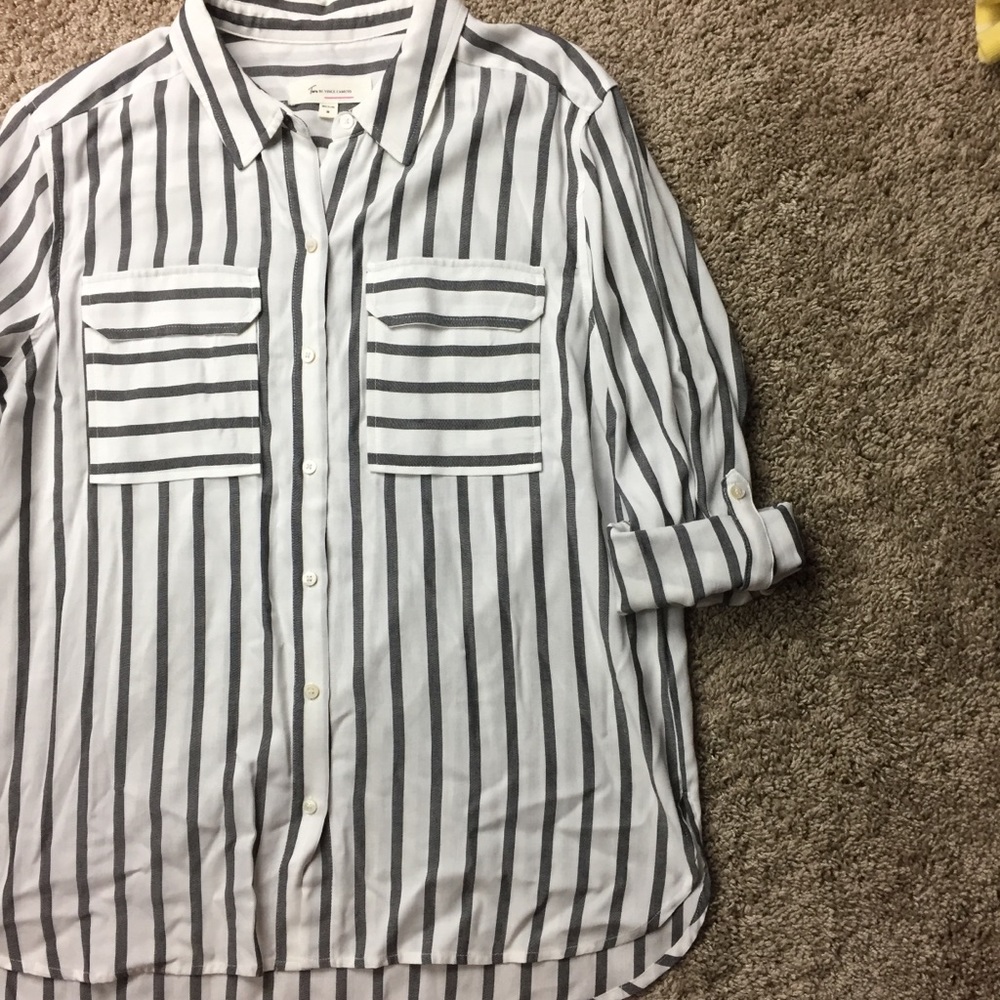 Vince Camuto Stripe Utility Button-Down Shirt Sz M - image 6